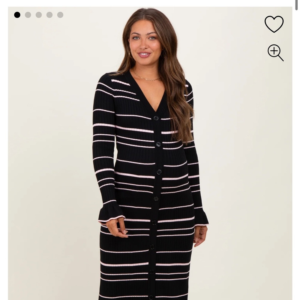 Black and Pink Striped Cardigan Dress
